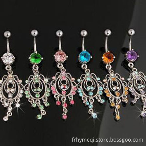 Dangling crystal navel belly rings
